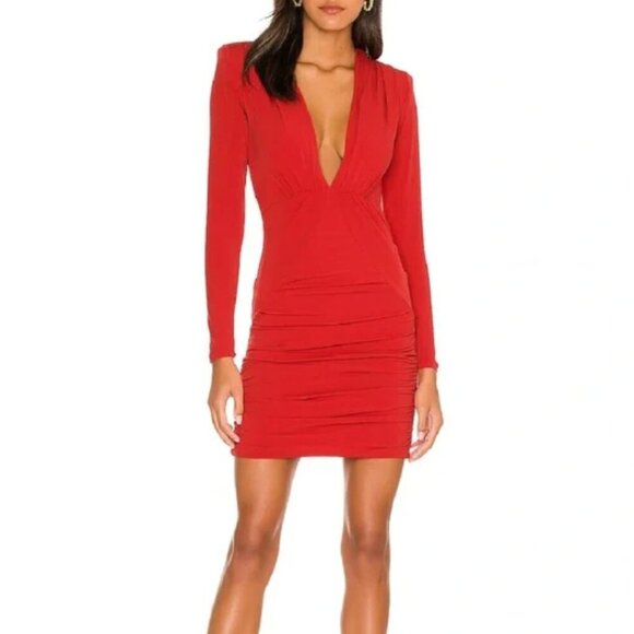 Nookie Temptation Long Sleeve V Neck Red Mini Dress sz L - Picture 1 of 8